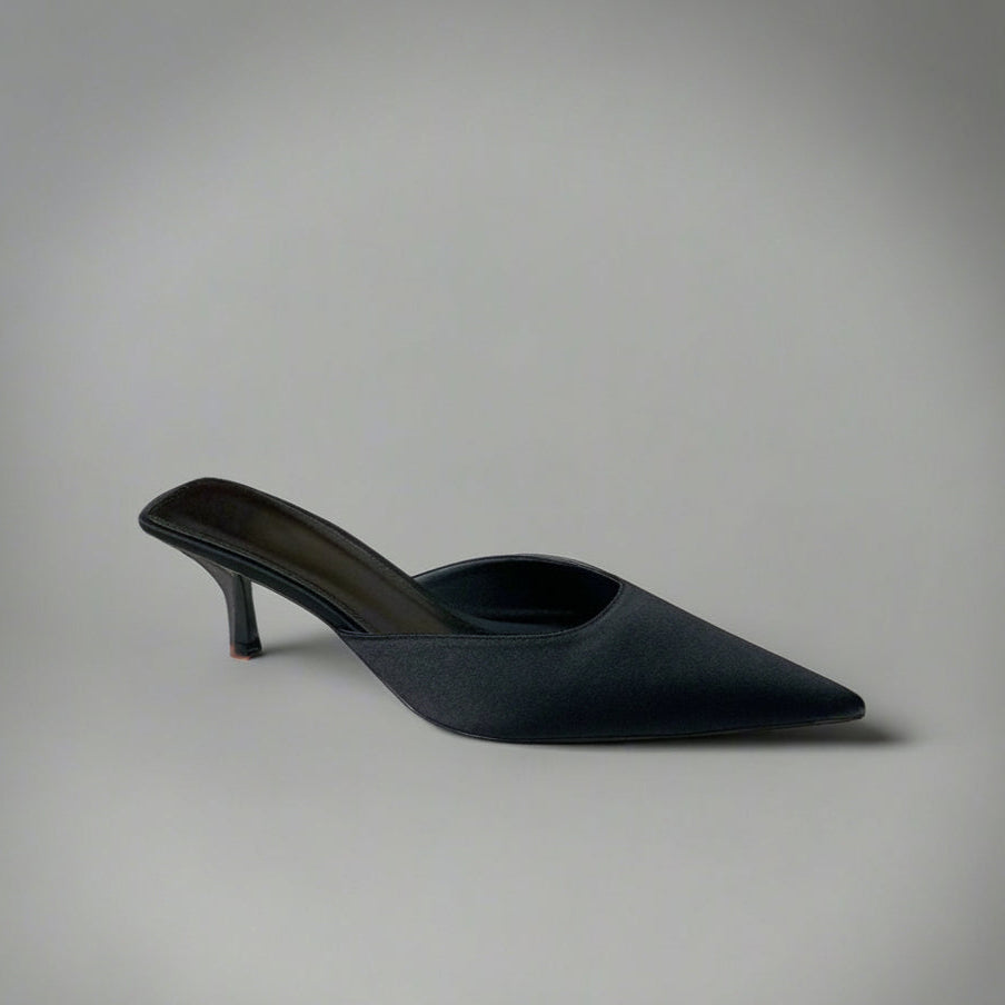 black satin kitten heel pump shoes