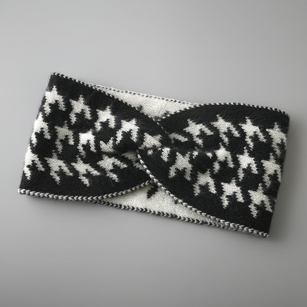 Black Cashmere Headband in Houndstooth