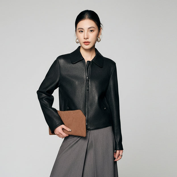Black Moto Jacket in Goatskin Leather