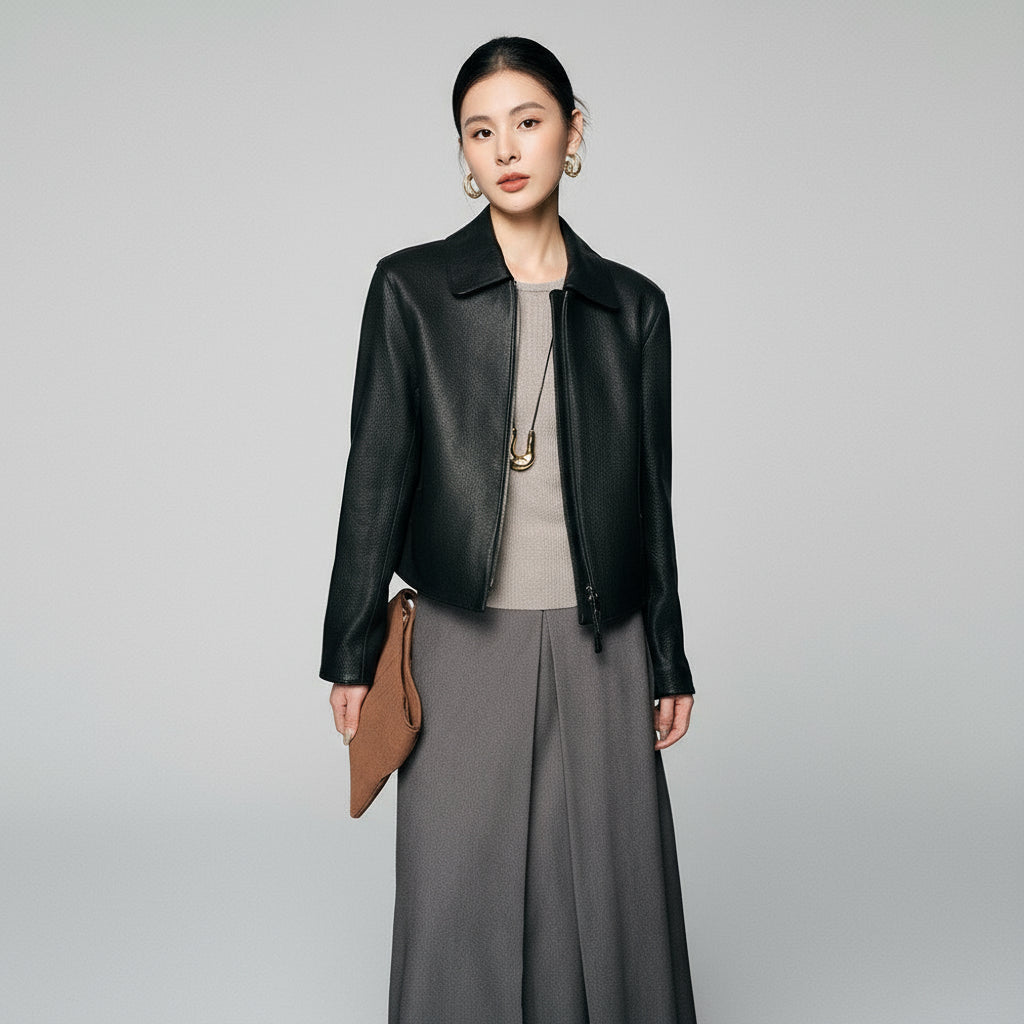 black moto jacket in goatskin