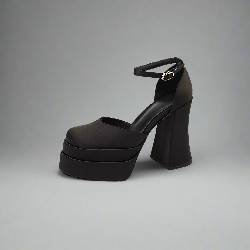 black satin platform heels