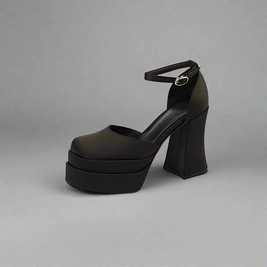 black satin platform heels