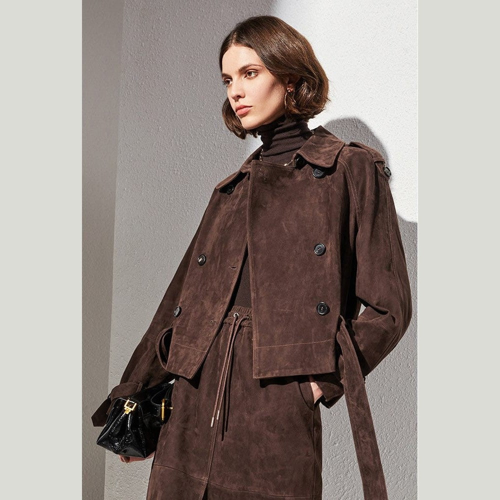 brown suede jacket womens set