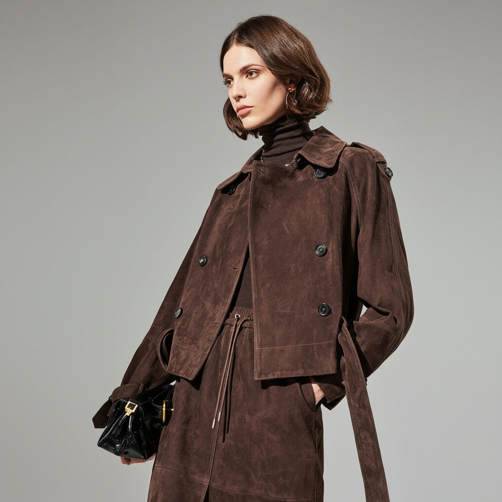 brown suede jacket womens set