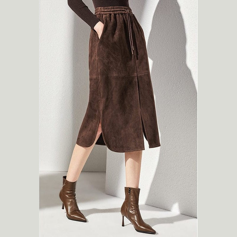 brown suede skirt womens