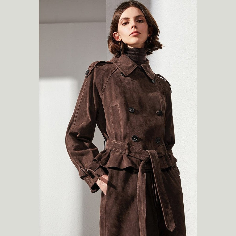 brown suede skirt set