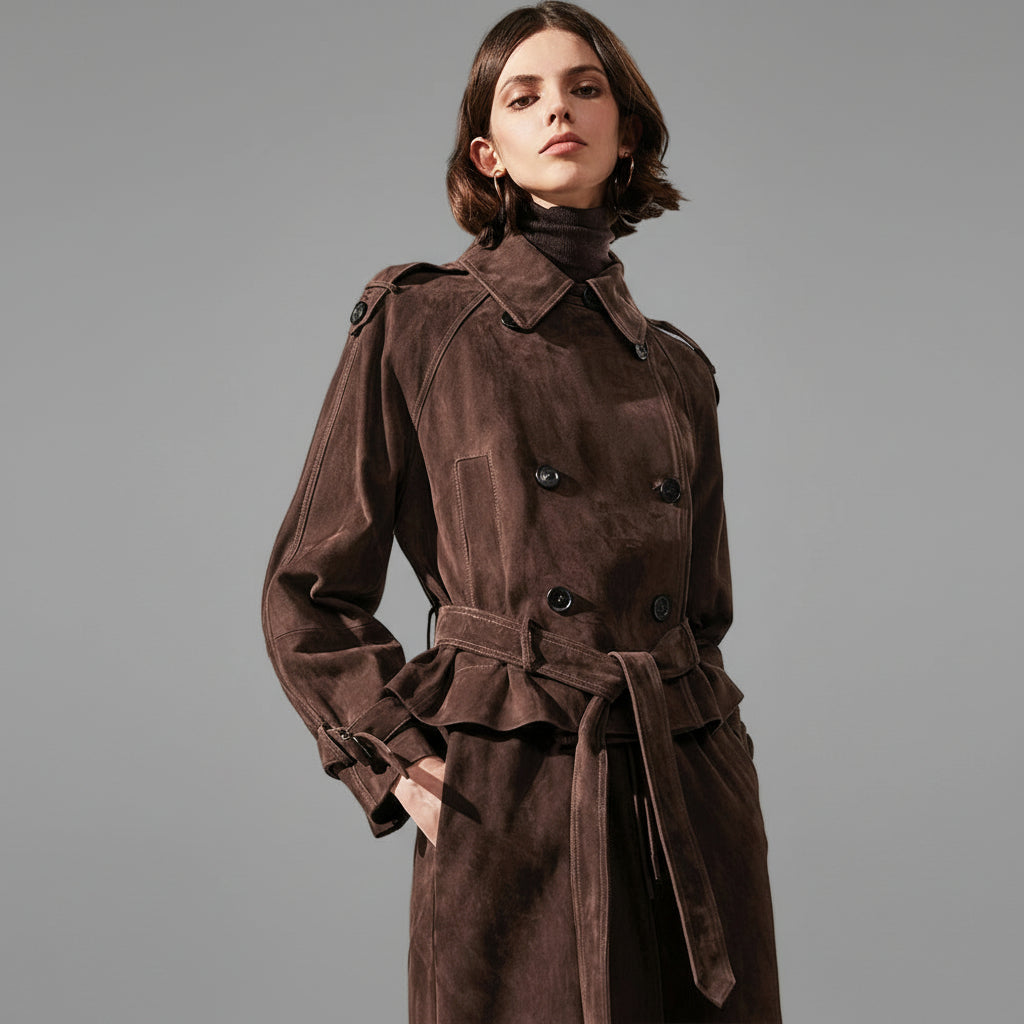 brown suede skirt set