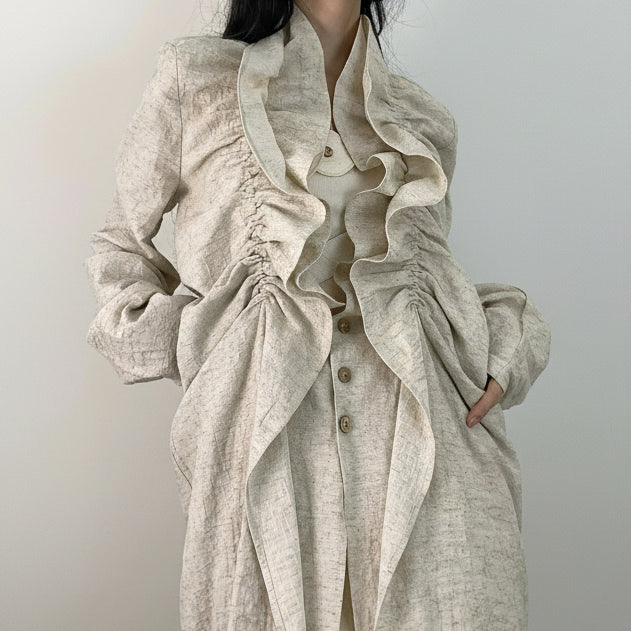 Bone Cotton & Linen Ruffle Abaya
