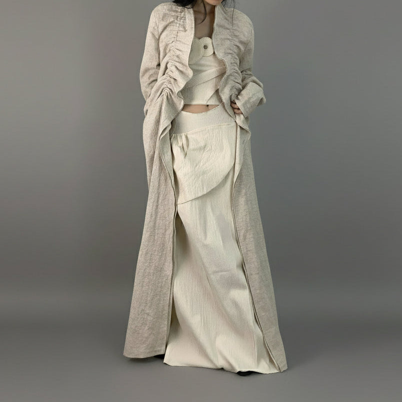Bone Cotton & Linen Ruffle Abaya
