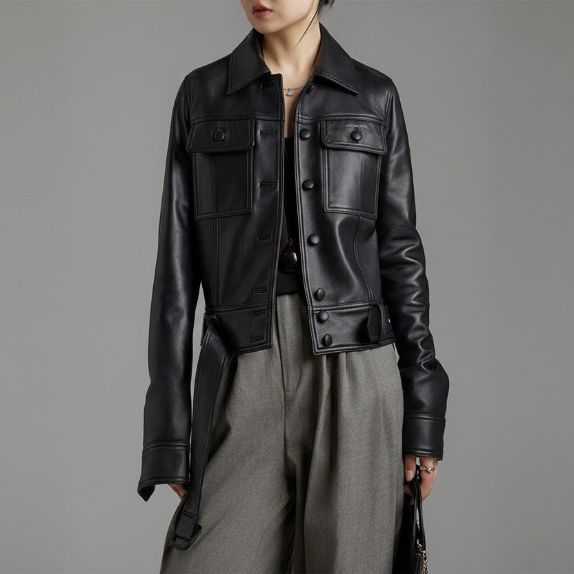 Cropped Black Leather Jacket