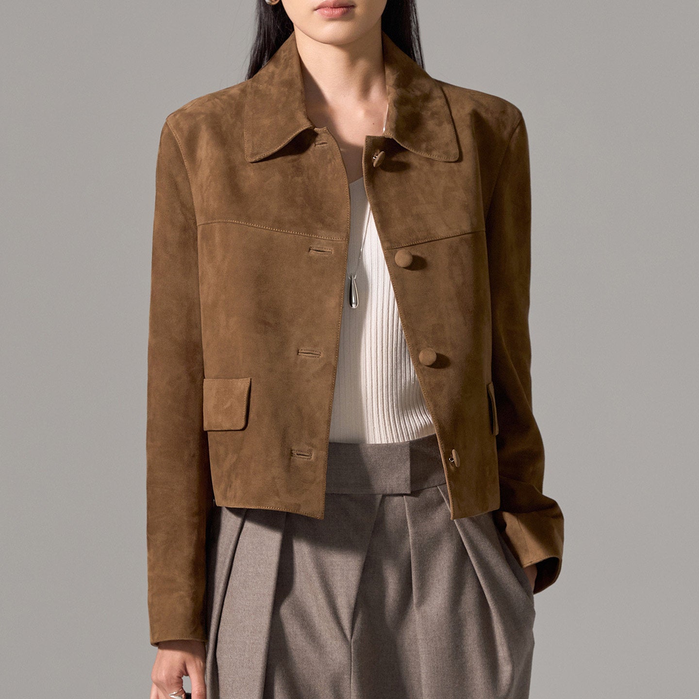 Cropped Tobacco Suede Jacket