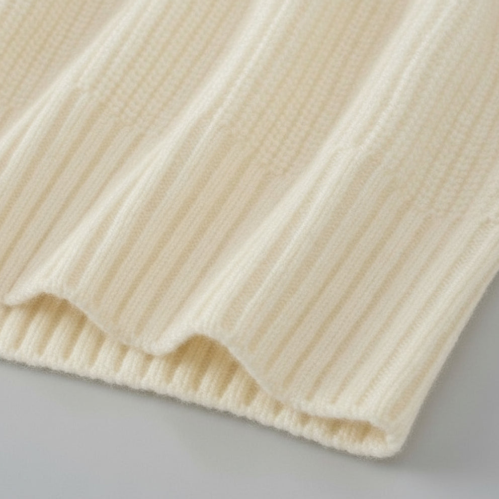 Detail view of cream cashmere sweater