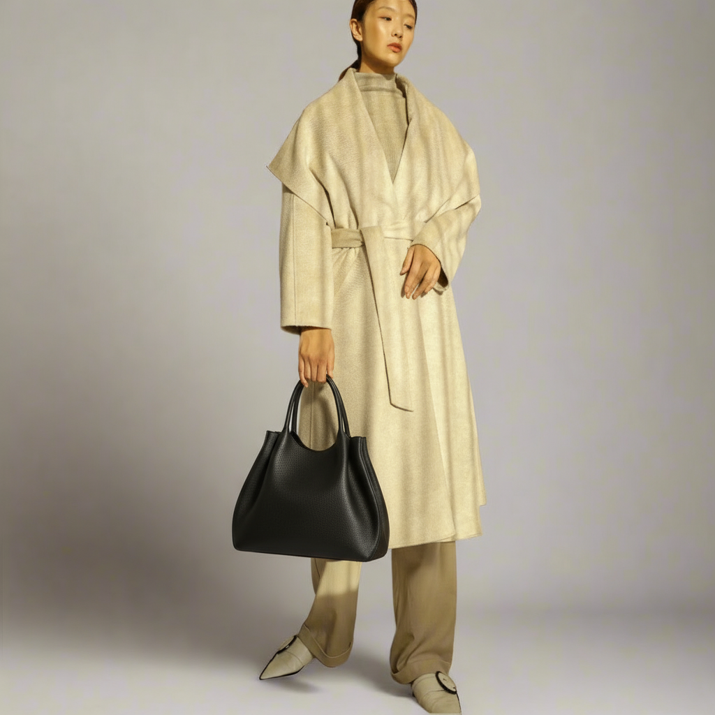 Water Ripple Coat — Shawl Collar, Oatmeal