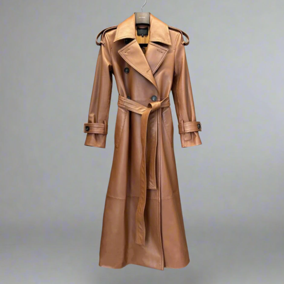 genuine leather trench coat