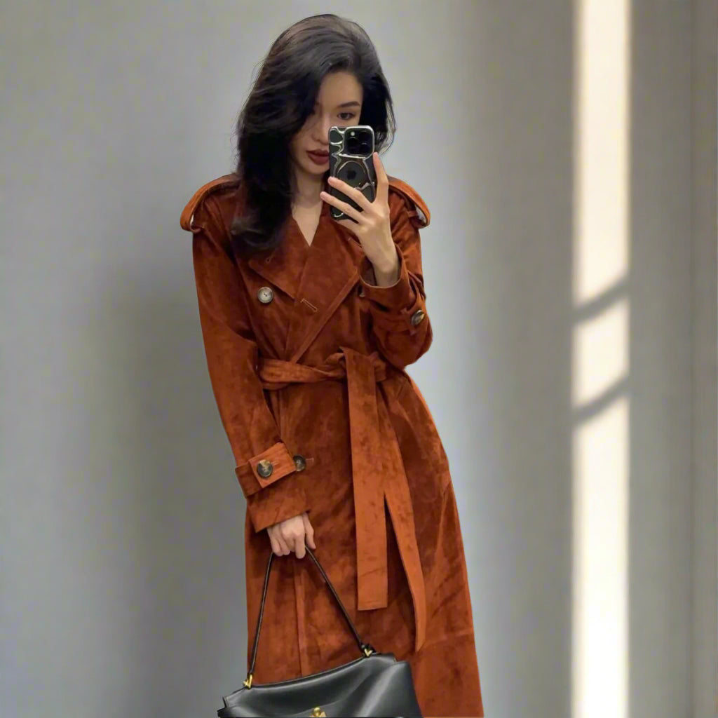 genuine suede trench coat