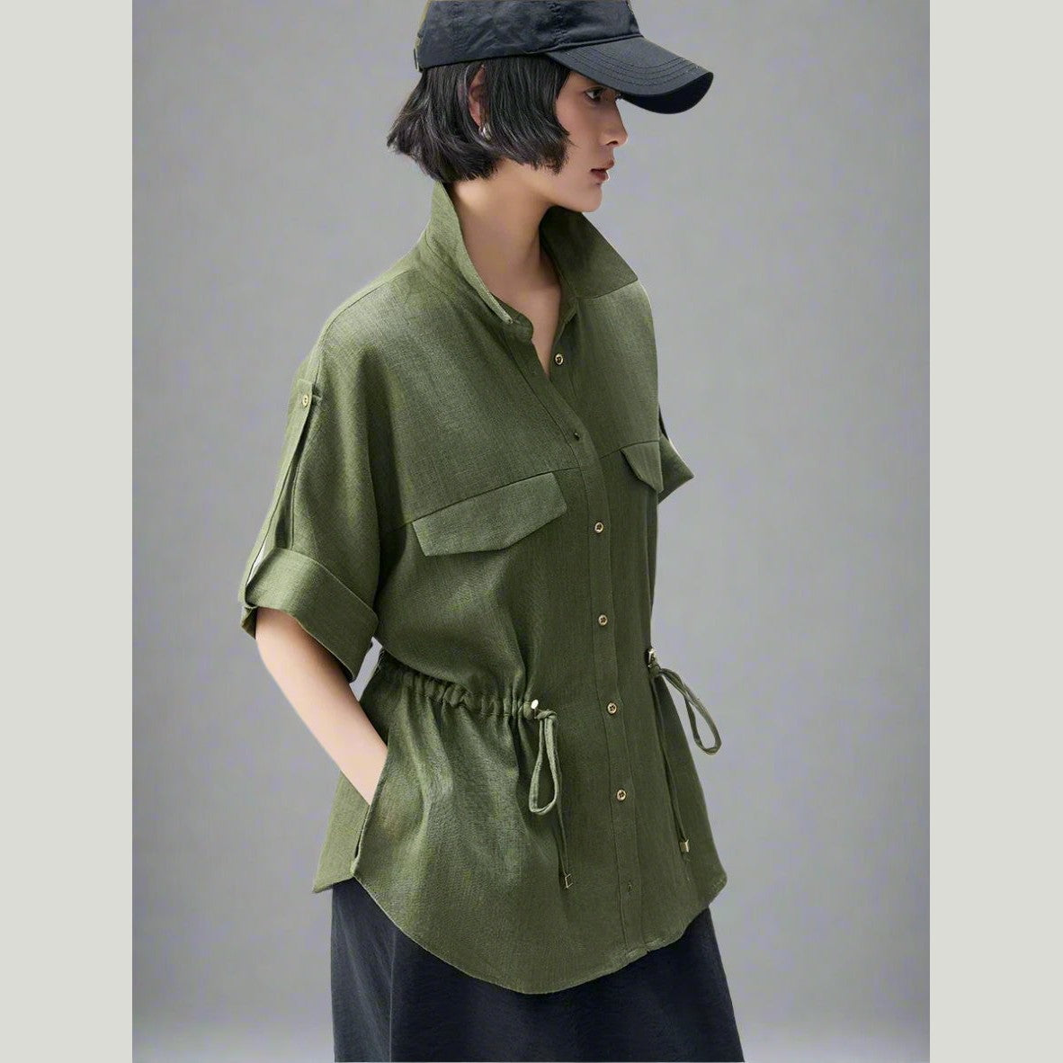 green linen shirt