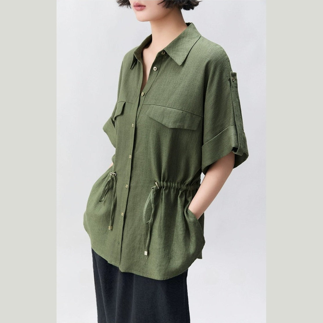 green linen shirt