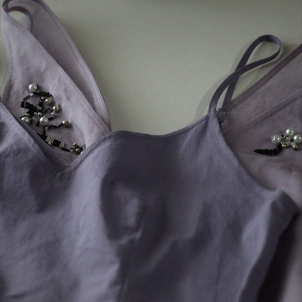 hand embroidered lilac ramie dress