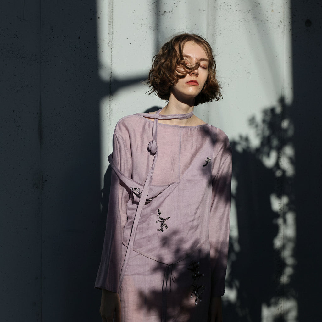 Hand Embroidered Lilac Ramie Dress