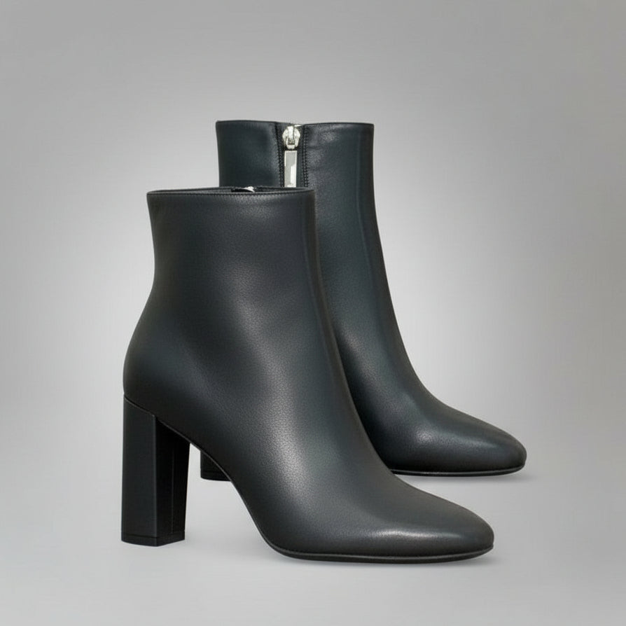 Leather Block-Heel Boots