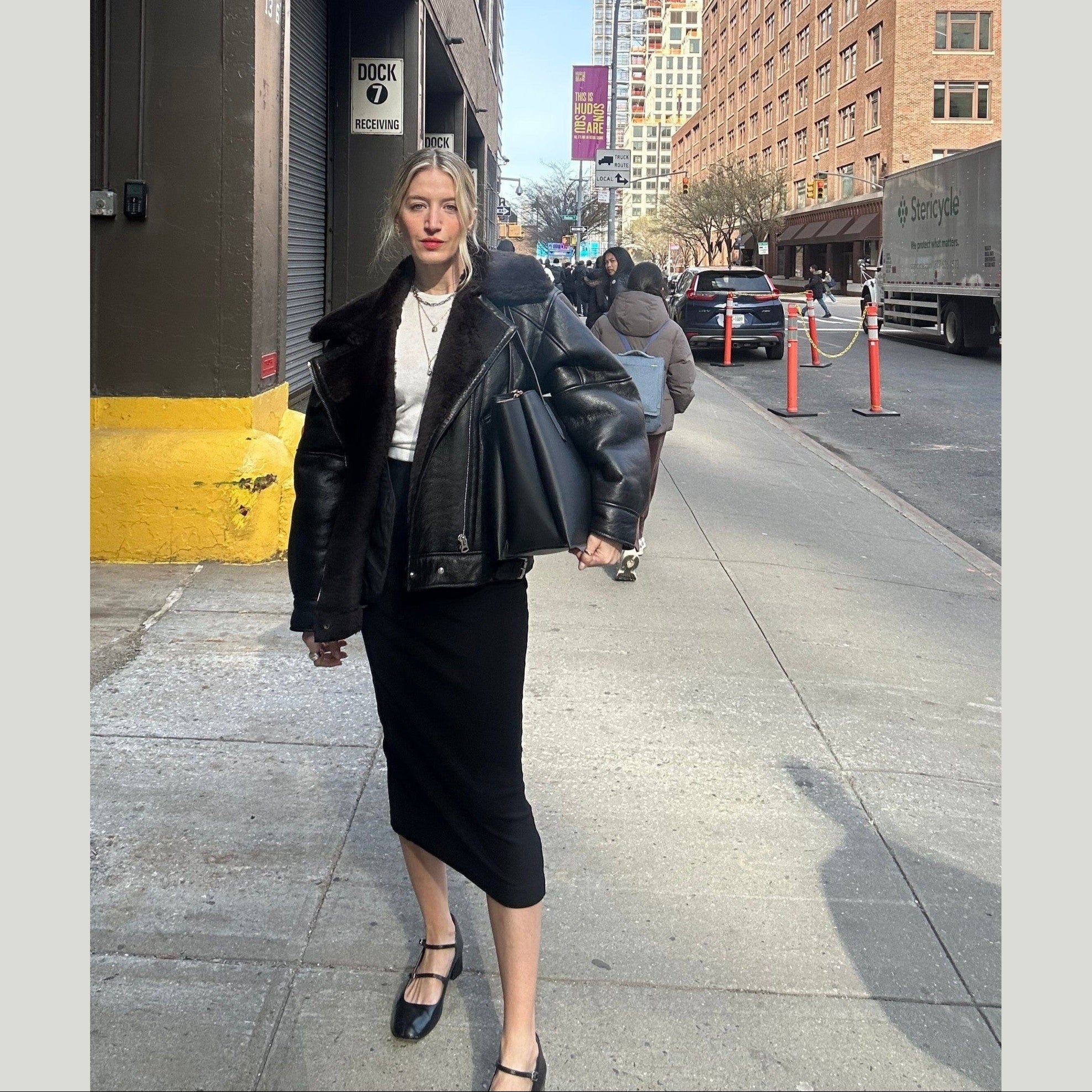 Oversized Plush Shearling Leather Bomber Jacket