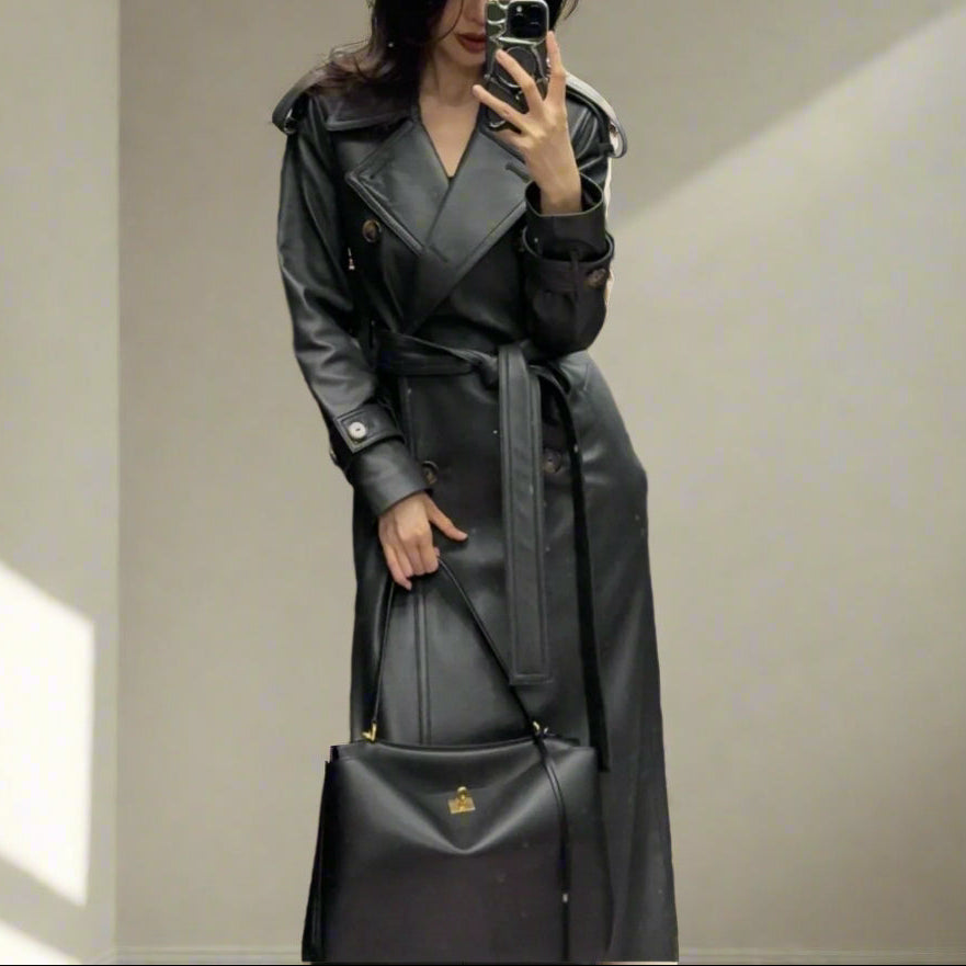 leather black trench coat