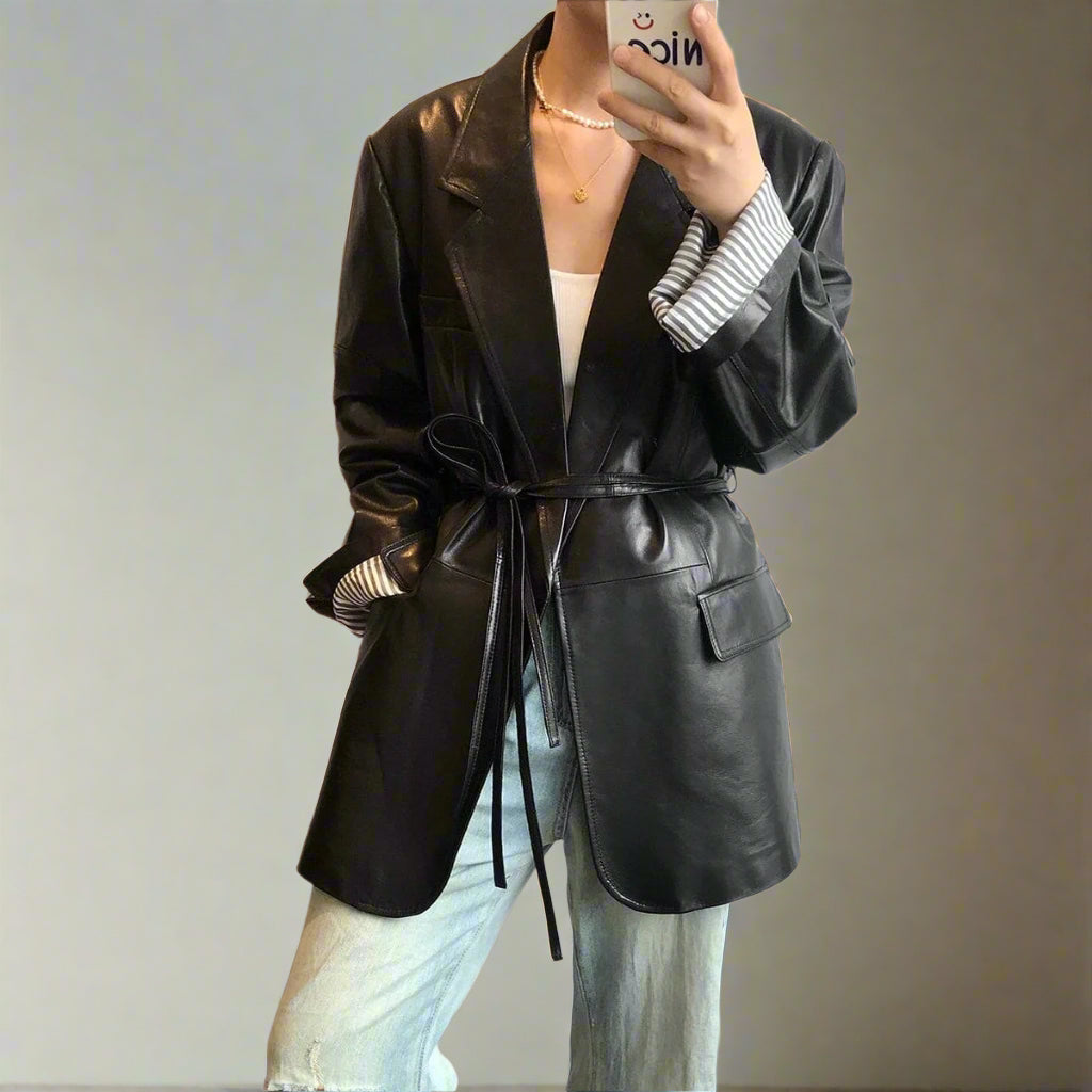 black leather blazer