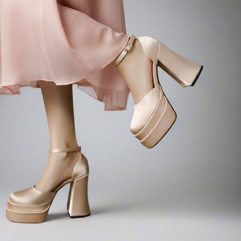 pink satin platform heels