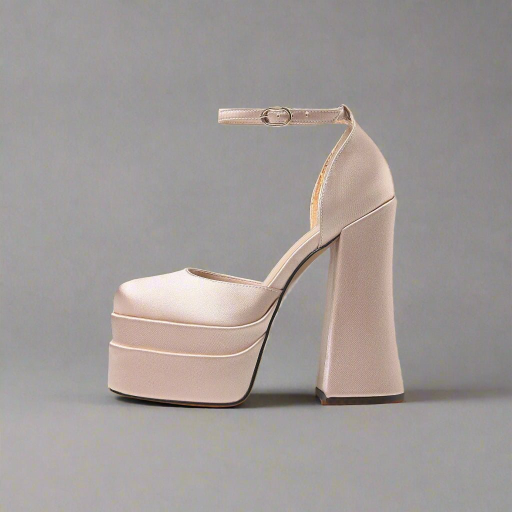 pink satin platform heels