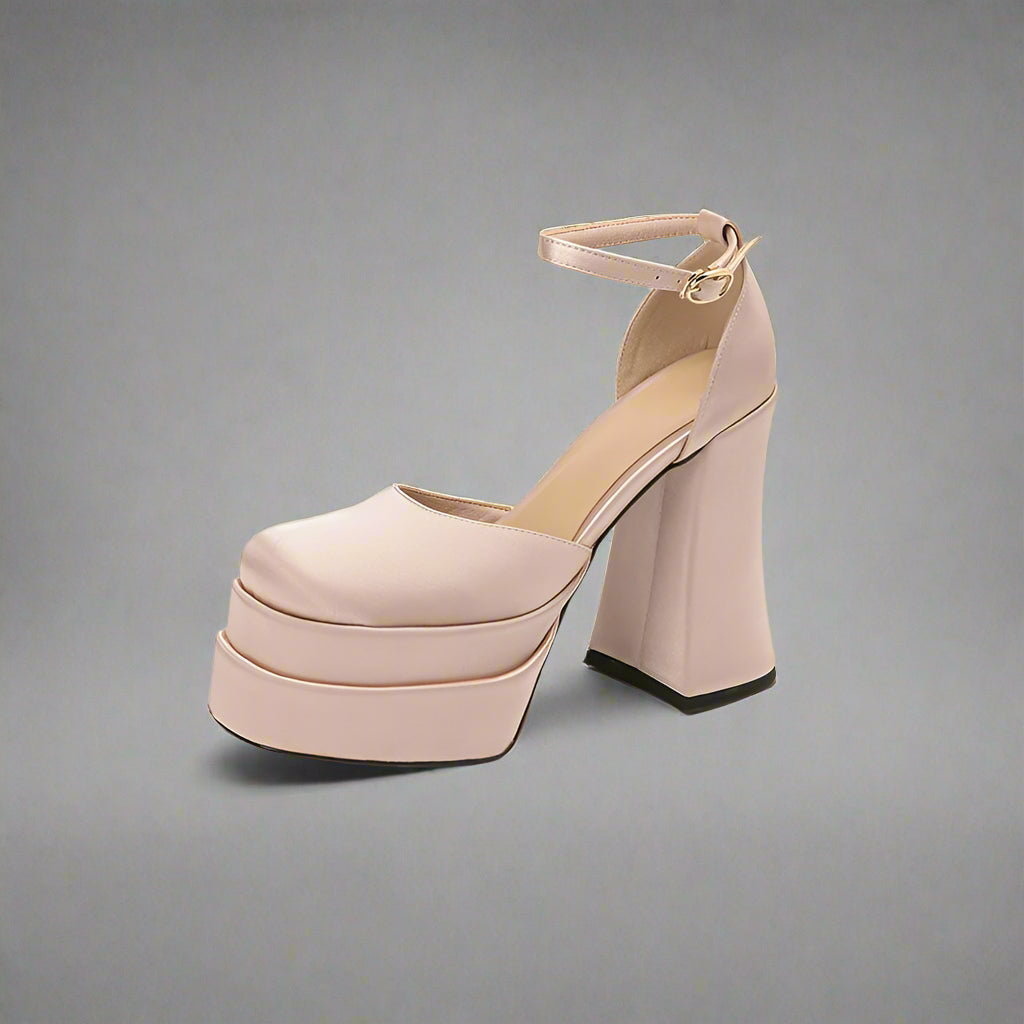 pink satin platform heels