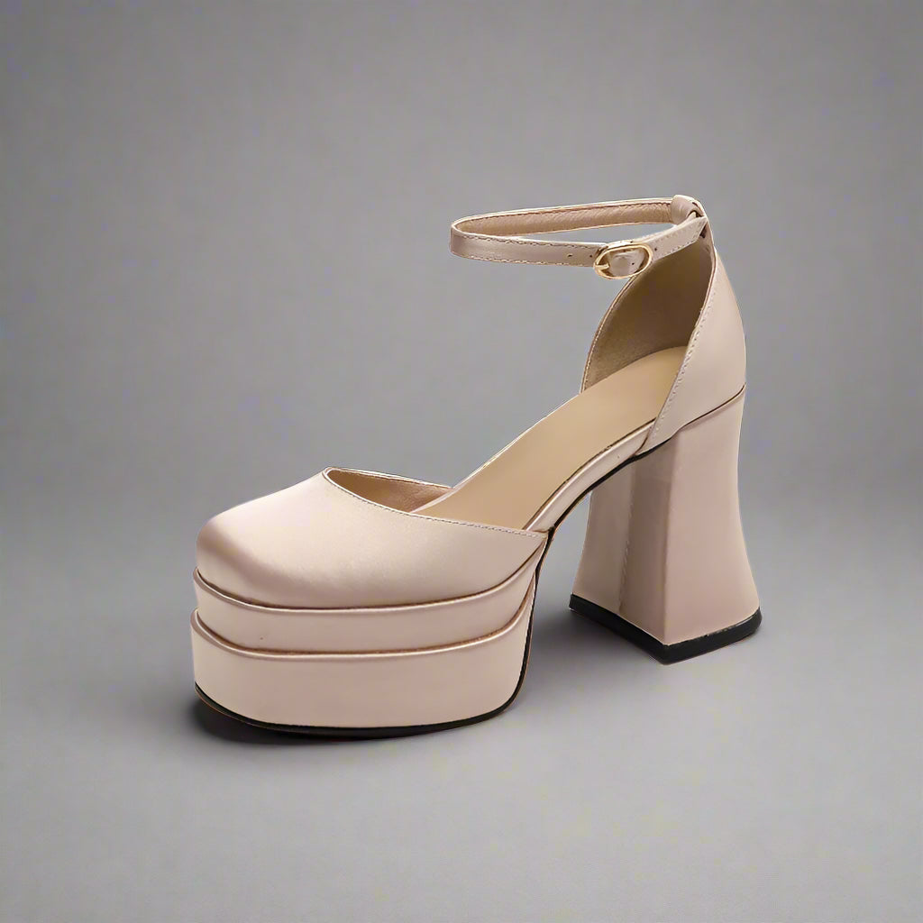 pink satin platform heels