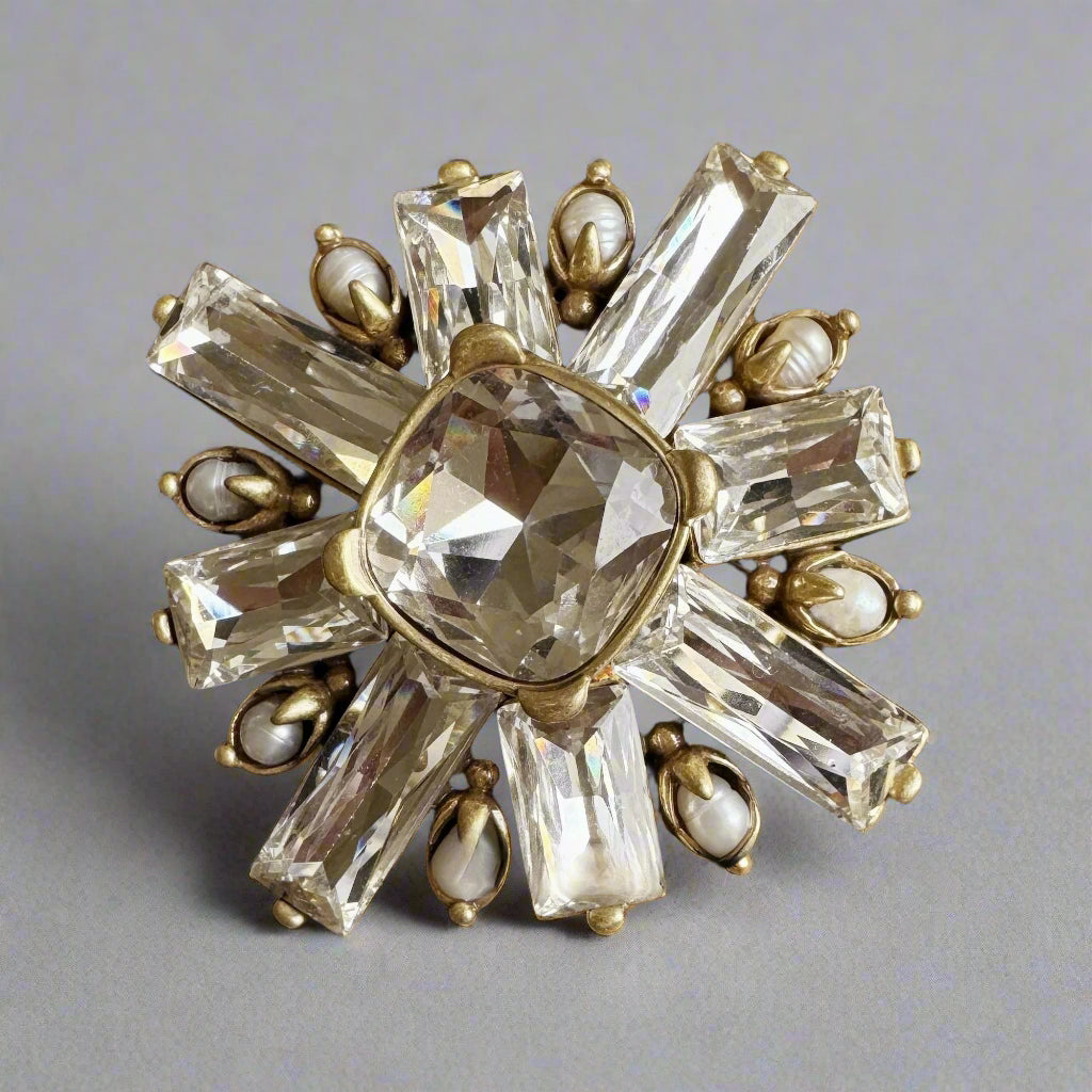Rock Sugar Vintage Brooch with Freshwater Pearls