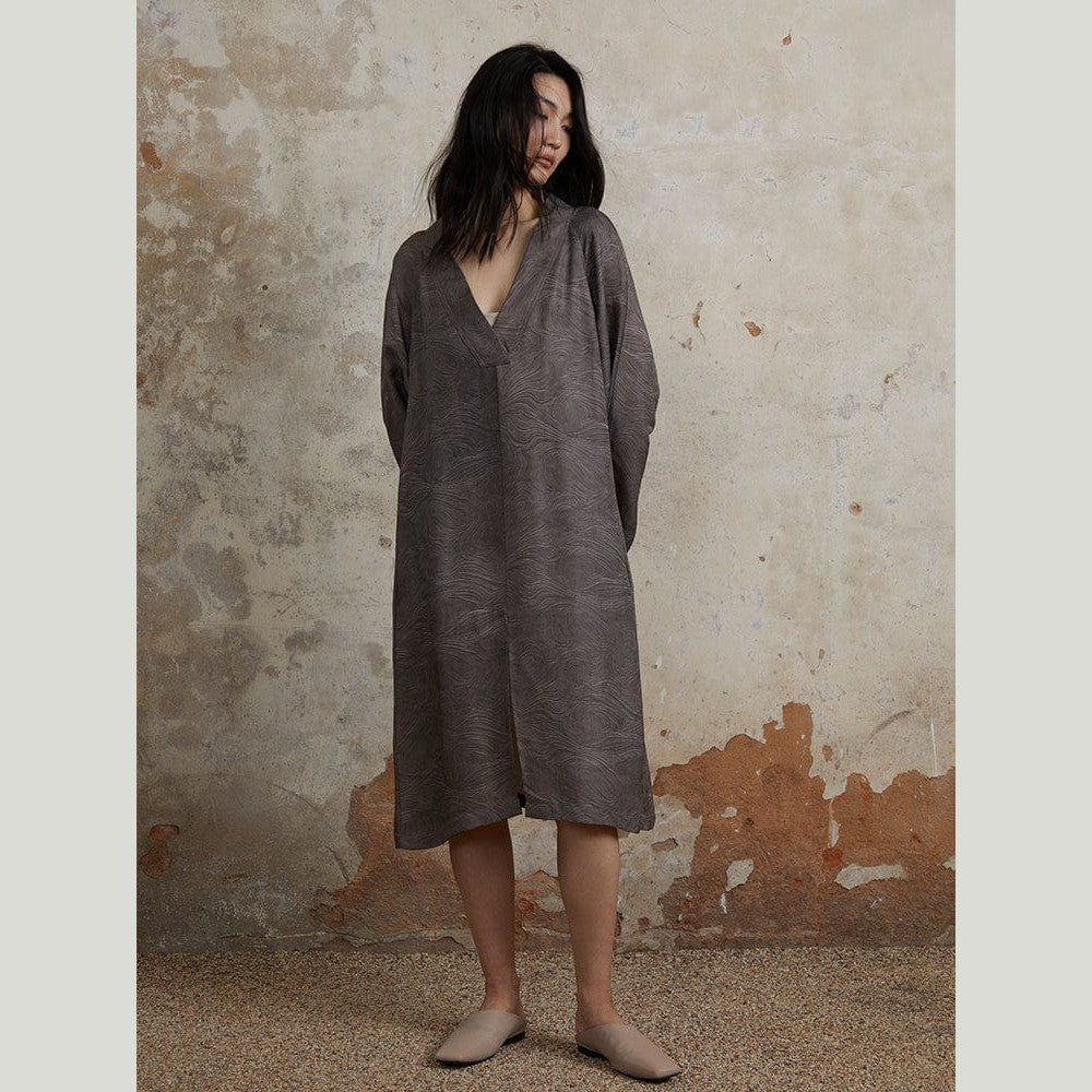 Soot Stone Silk Caftan Dress
