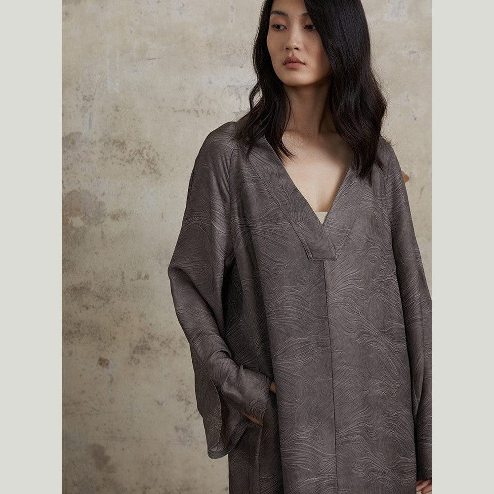Soot Stone Silk Caftan Dress