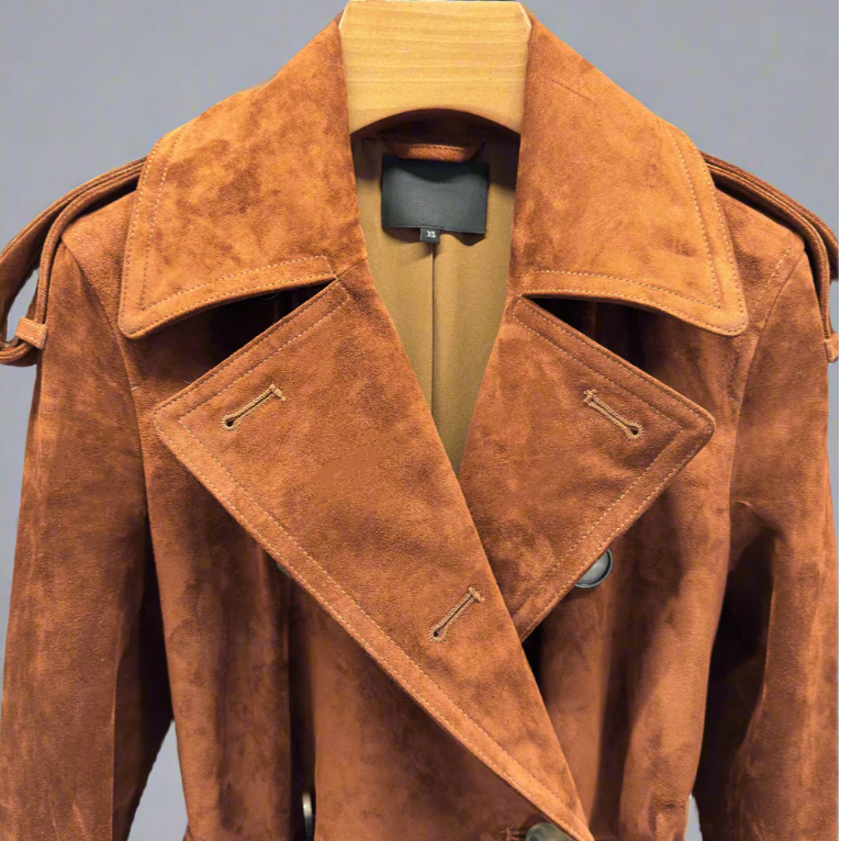 suede trench close up