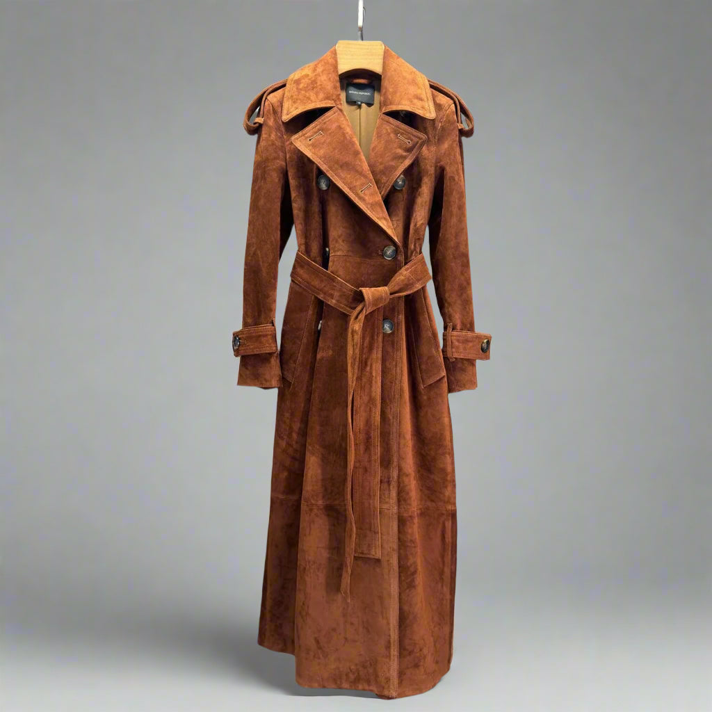 suede trench on hanger