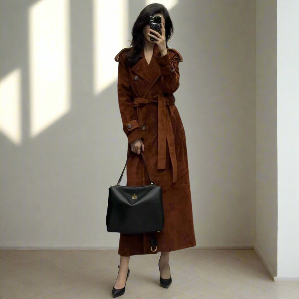 suede trench with heels