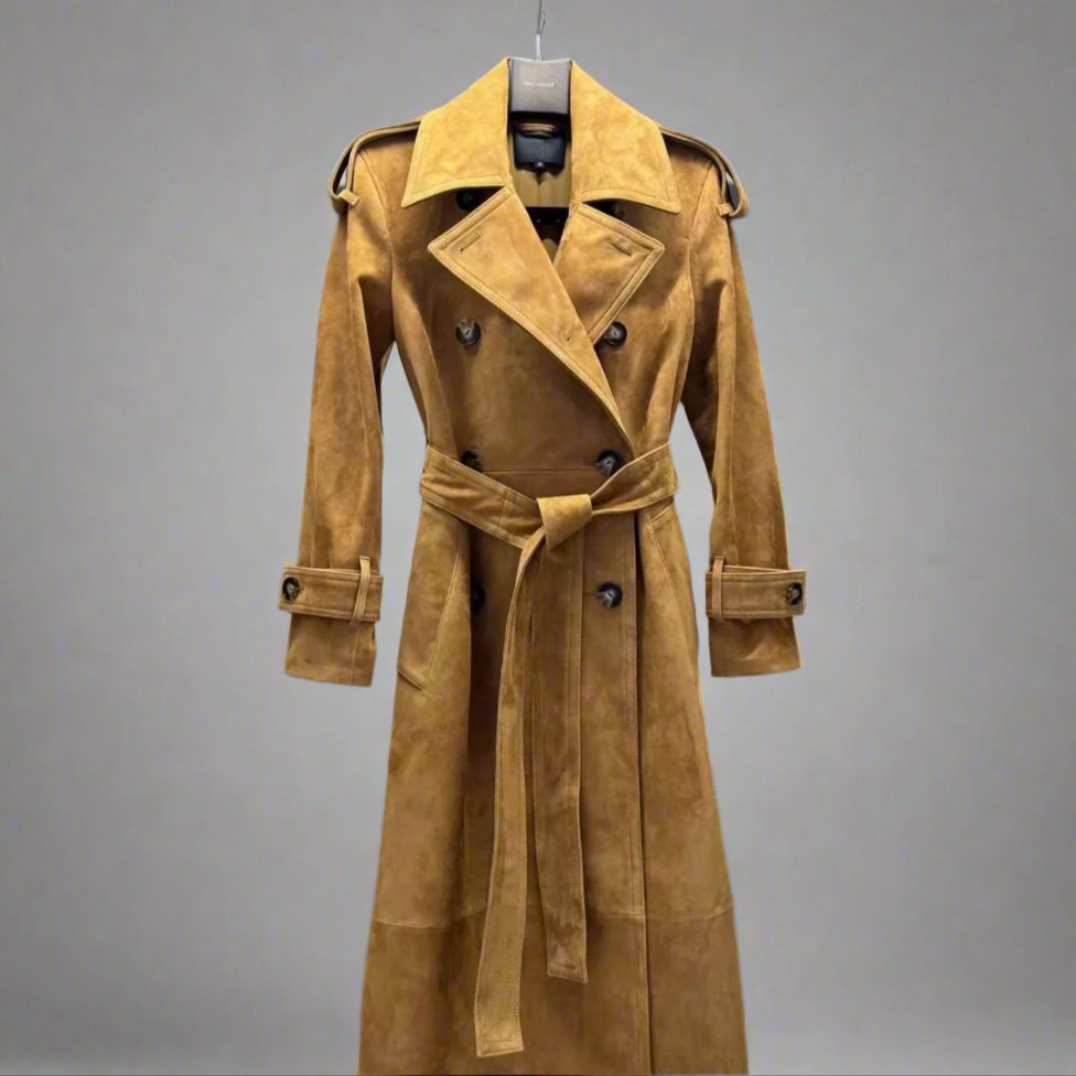 tan suede trench coat