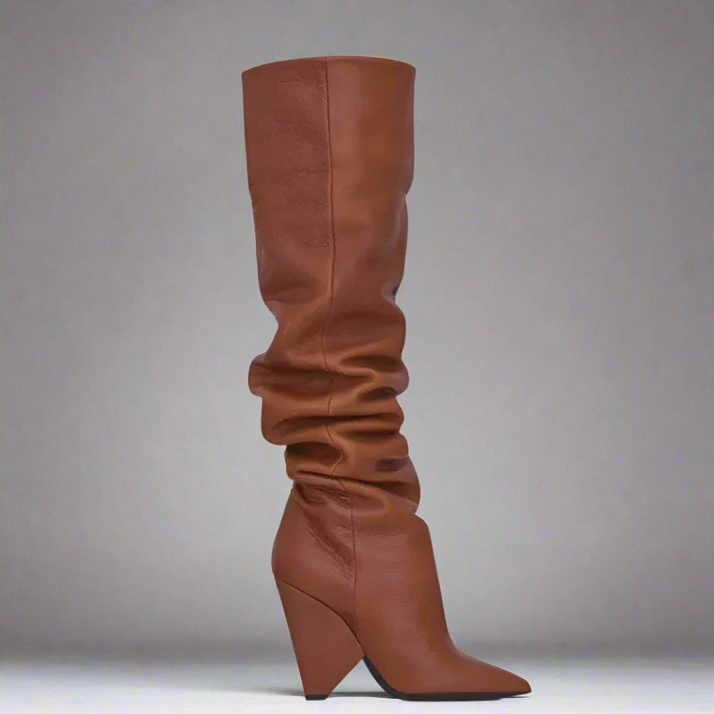 Tapered-Heel Tall Leather Boots