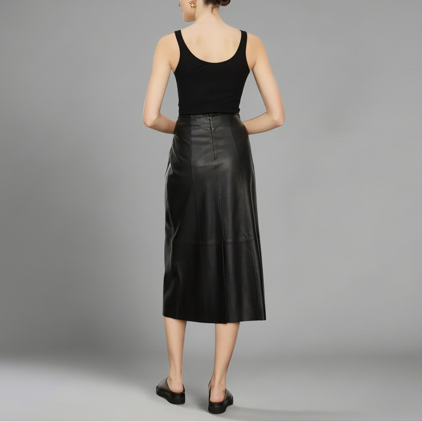 Napa Leather Midi Skirt