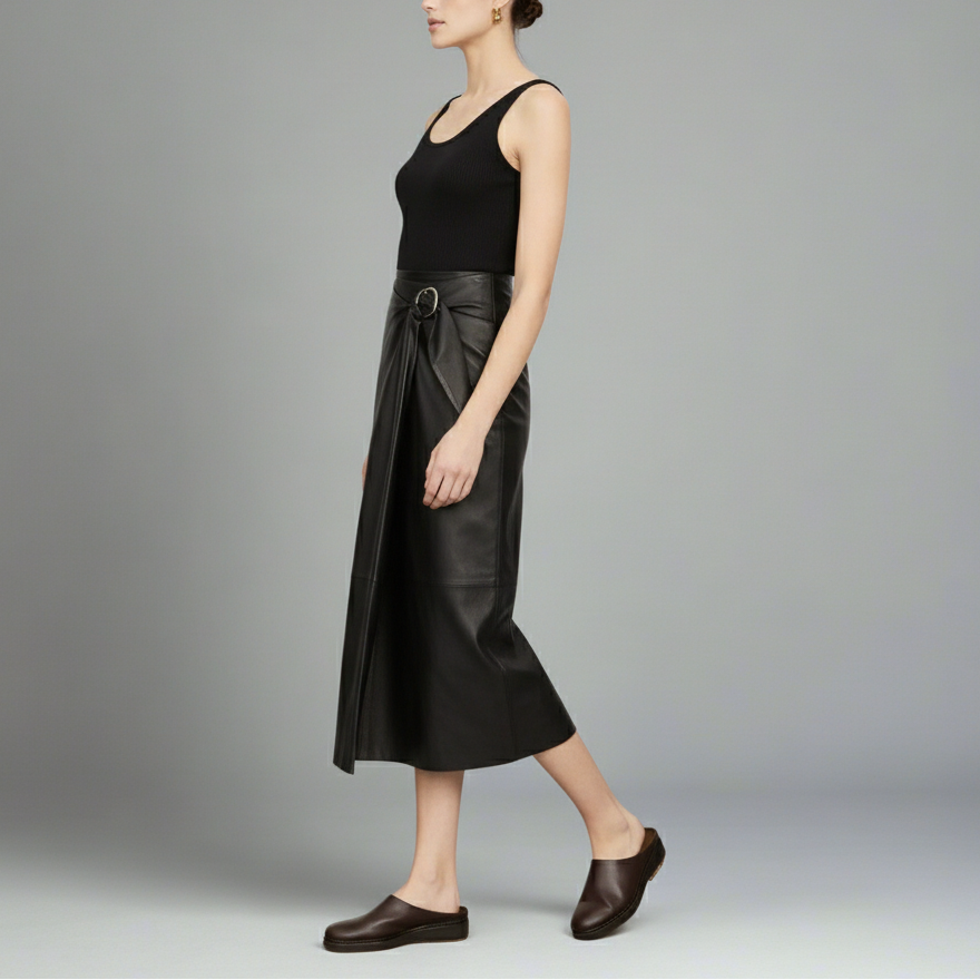 Napa Leather Midi Skirt