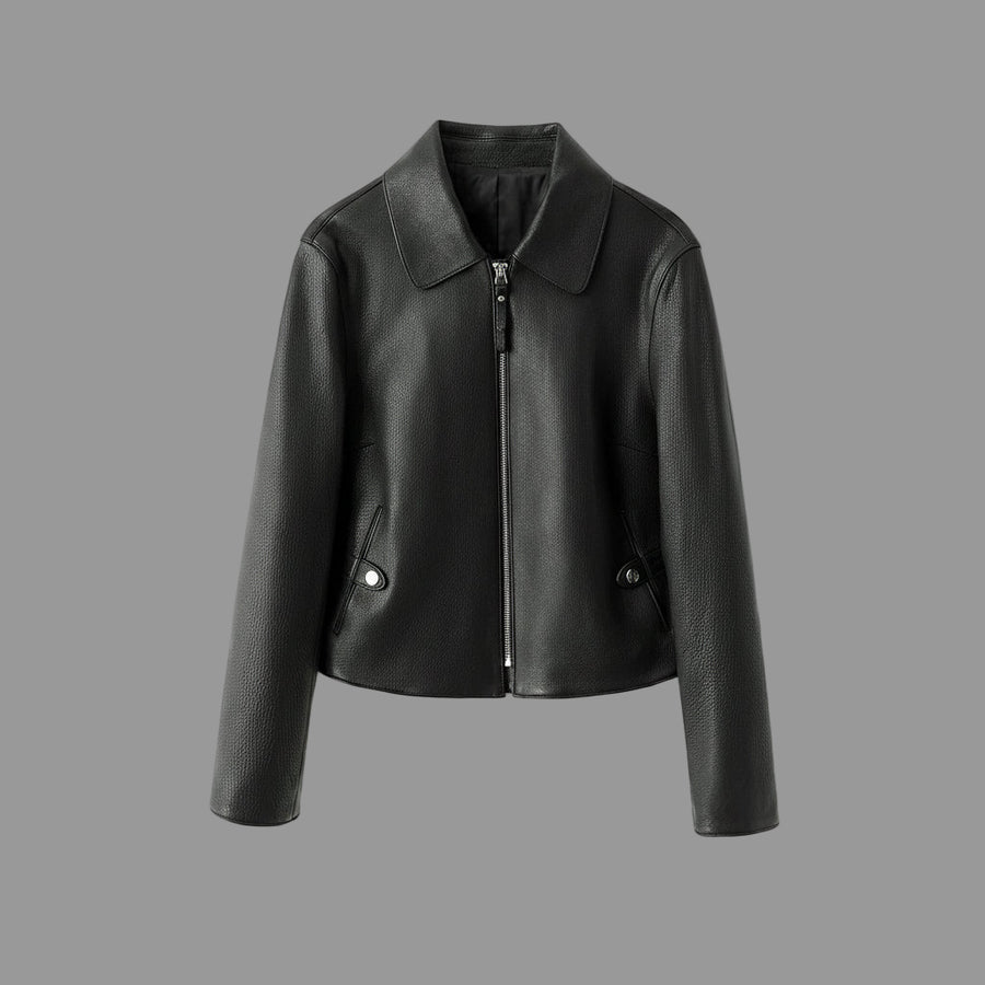 Black Moto Jacket in Goatskin Leather