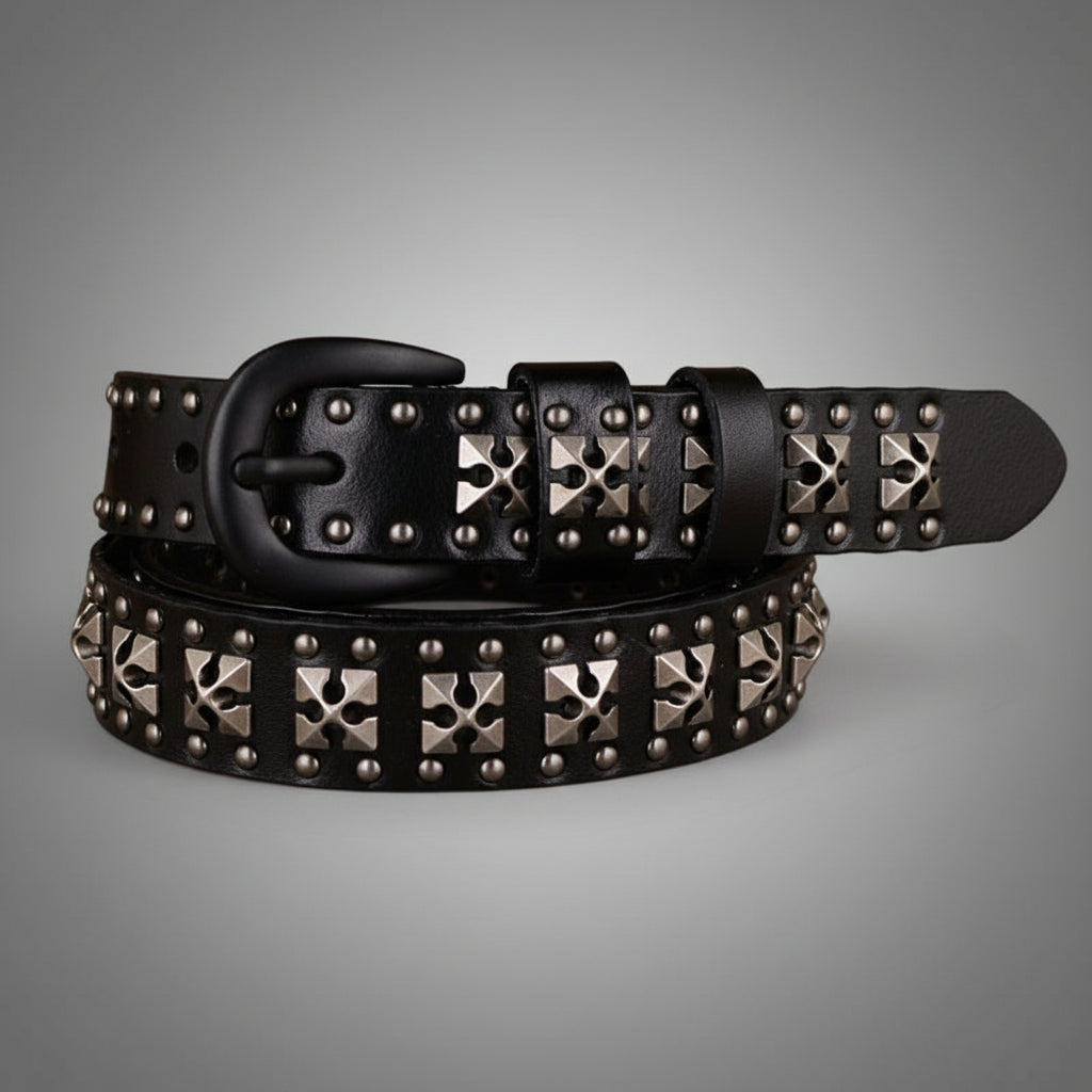 Jet Hand-Finished Studded Leather Belt