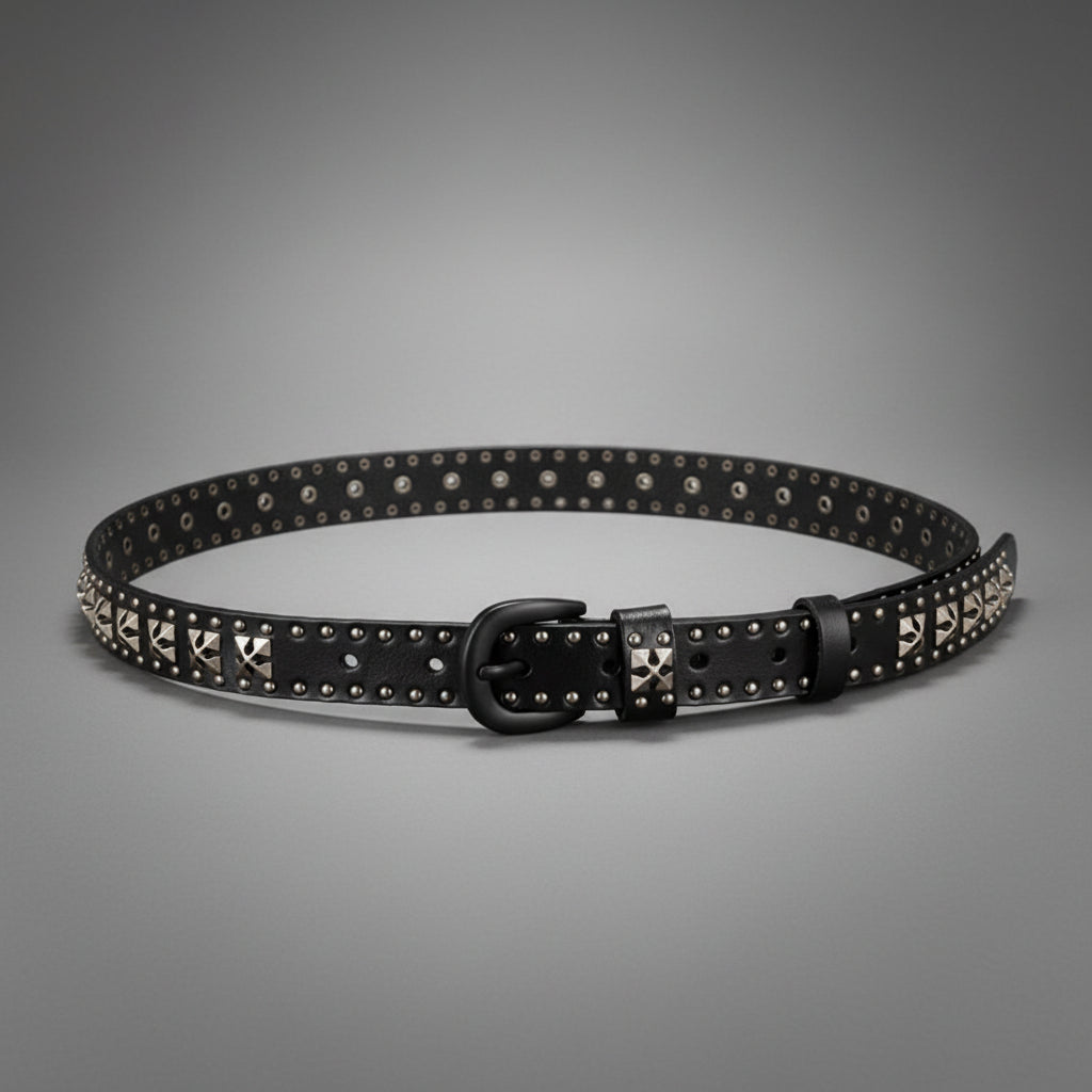 Jet Hand-Finished Studded Leather Belt