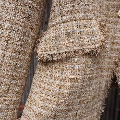 Italian Tweed Jacket - Camel & Gold Threadwork