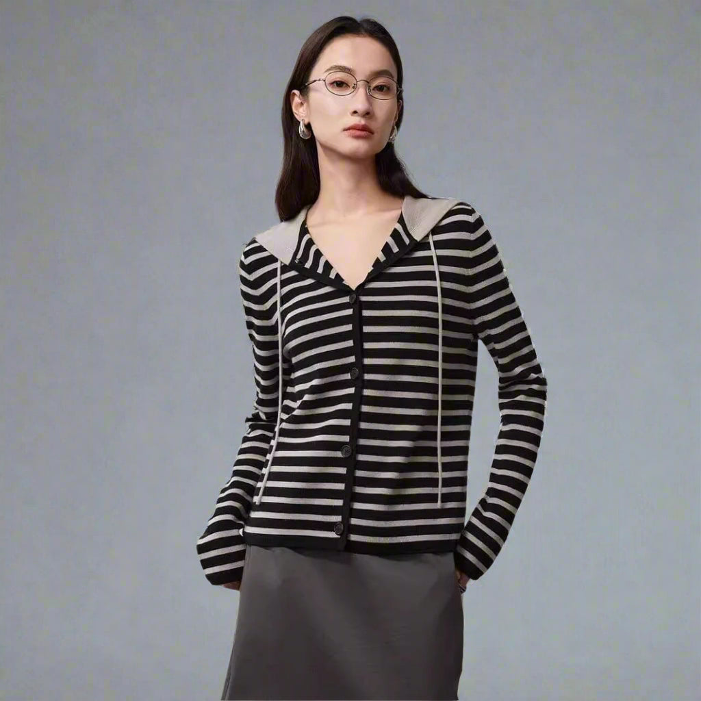 Black & White Washable Wool Stripe Hoodie