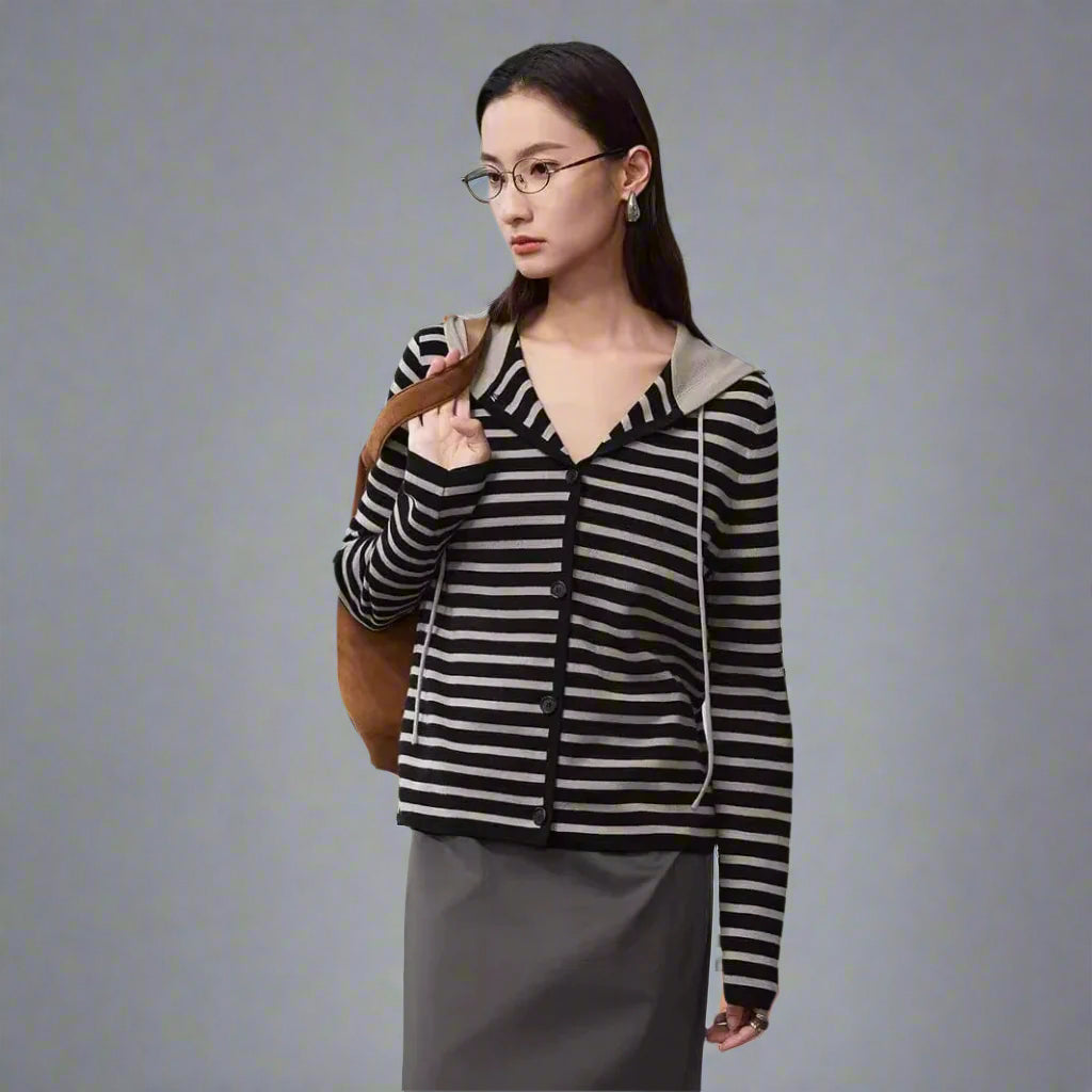 Black & White Washable Wool Stripe Hoodie