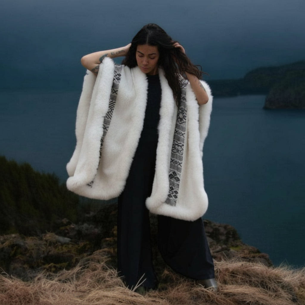 White Baby Alpaca Wool Poncho