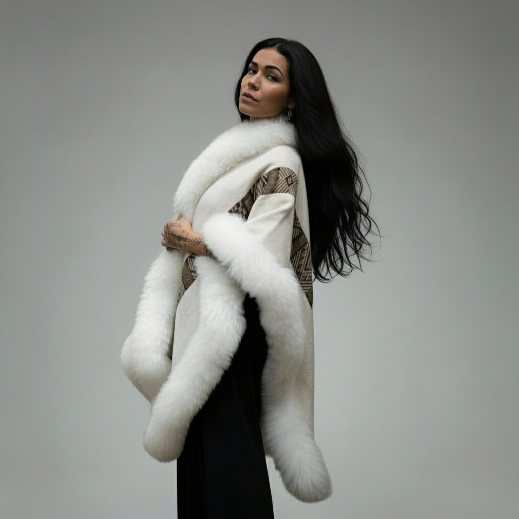 White Baby Alpaca Wool Poncho