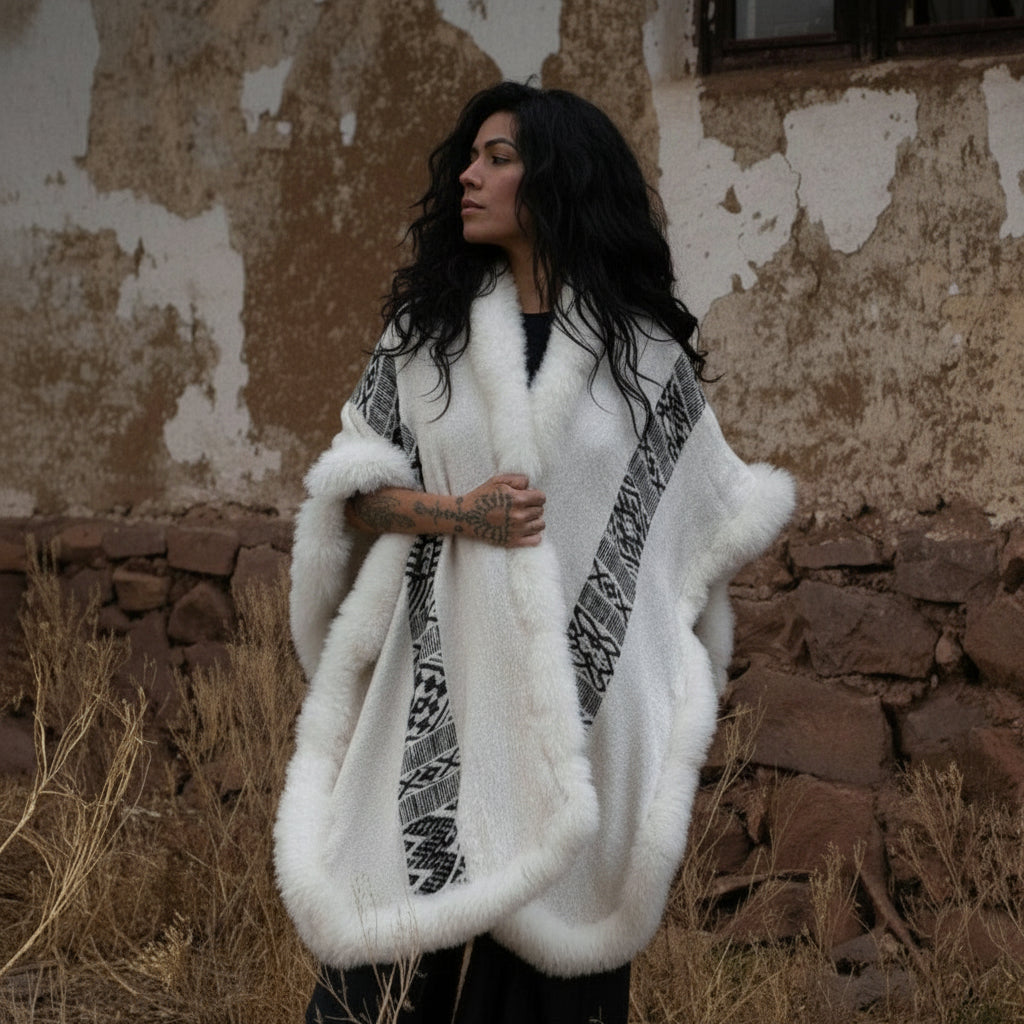 Beautifully draped cape made from white baby alpaca wool fiber